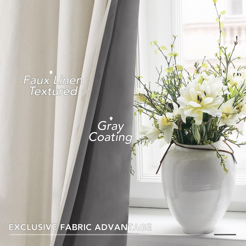 Deconovo Linen-Look 100% Blackout Curtains, Thermal Insulated Grommet Coating Drapes for Bedroom & Living Room, Cream 52W x 45L 2 Panels - Image 3